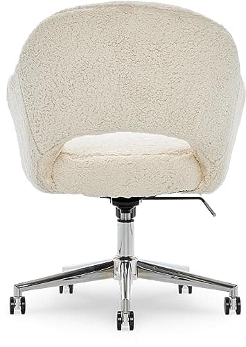 Serta Valetta Home Office Chair, Home Desk Chair with Memory Foam Padding, Midcentury Modern Style, Chrome-Finished Stainless-Steel Base, Cream Fuzzy Faux Fur 14