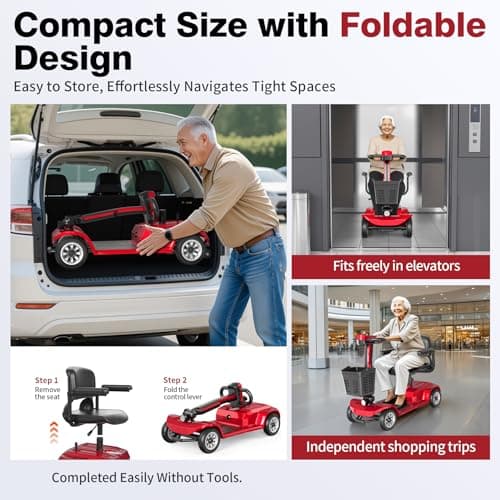 Heavy Duty Mobility Scooter for Seniors, Red,420 lbs Capacity -12.4 Miles Range 4 Wheel Electric Scooter with Seat, 20° Hill Climb, 300W Motor, Easy to Operate and Foldable 5