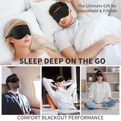 3D Sleep Mask for Men Women 2 Pack, Blackout Eye Mask for Sleeping Eye Mask for Side Sleeper, Memory Foam Adjustable&Washable, Airplane Travel Essentials Couples Yoga Meditation Office Black & Black 8