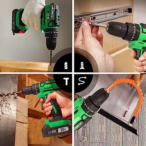 Tegatok Cordless Brushless Drill, Cordless Drill Set with Charger and 2 X 2.0AH Li-ion Batteries, Power drill with 400 In-lbs Torque, 2 Variable Speeds and Safety Lock 7