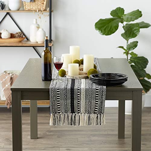 DII Farmhouse Braided Stripe Table Runner Collection, 15x72 (15x77, Fringe Included), Black 5
