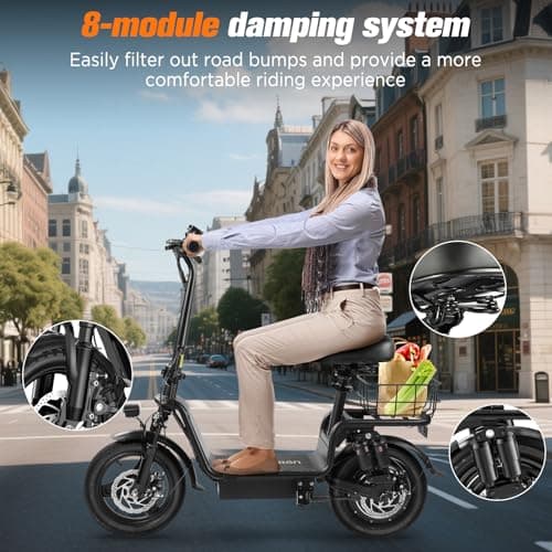 Electric Scooter Adults, 1300W/900W Peak Motor, Electric Scooter with Seat, 48V 13Ah/10.4Ah Battery, 14" Tires, 35/28 Miles Range, 20 MPH, 330 LBS Load, Dual Braking (10.4Ah-Black, 900W 10.4Ah) 5