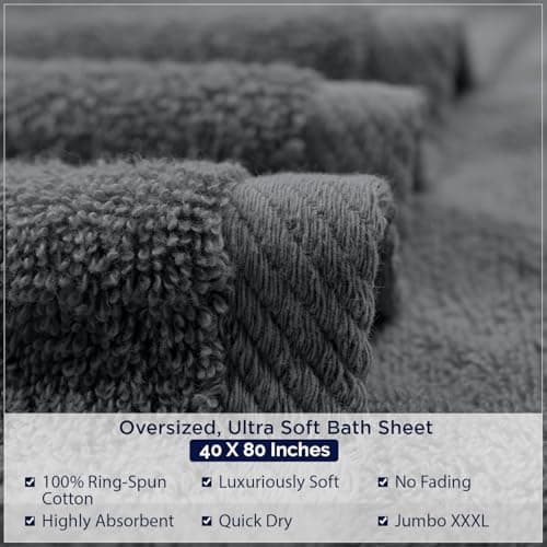 DAN RIVER Pack of 1 Jumbo Bath Sheet 40x80 Inches, Extra Large Gray Bath Towels Oversized, Absorbent Cotton Towels for Bathroom 7