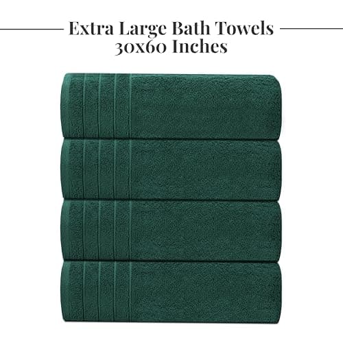 Tens Towels Pack of 4 Extra Large Bath Towels 30 x 60 Inches, 100% Cotton, Larger & Lighter Weight, Quicker to Dry, Super Soft and Absorbent, Perfect for Bathroom, Hunter Green 7