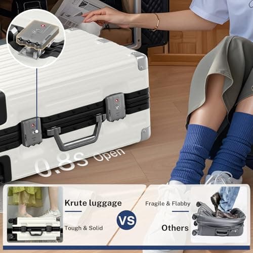 Krute Carry On Luggage 20 inch Aluminum Frame Luggage with Spinner Wheels Hardshell No Zipper PC+ABS TSA Lock Zipperless Suitcases 5