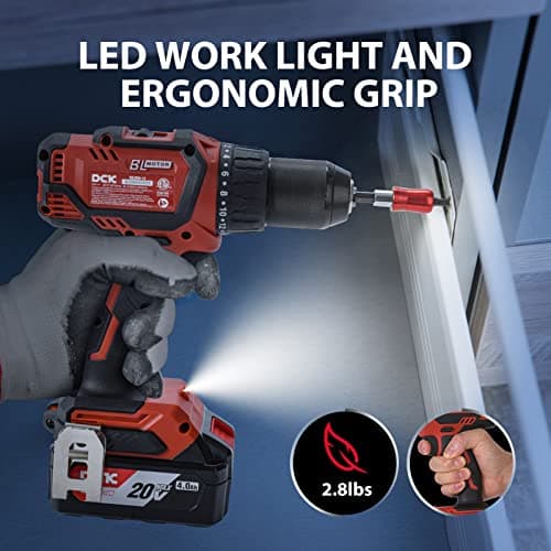 DCK Brushless Cordless Drill Set, 20V Max Electric Drill with 4.0Ah Battery 531in.lbs, 1/2Inch Keyless All-Metal Chuck, 2 Variable Speeds, Power Drill Kit for Screw Wood/Ceramic/Tile/Steel KDJZ04-13 7