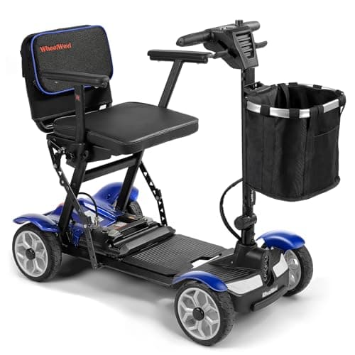 WheelWavi Lightweight Folding Mobility Scooter for Adults and Seniors, 47lbs Portable Electric Scooter with Removable 24V 270W Lithium Battery, Storage Basket & Charger (Blue)