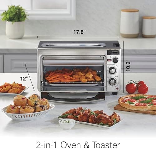 Hamilton Beach 2-in-1 Countertop Toaster Oven and Long Slot 2 Slice Toaster, 60 Minute Timer and Automatic Shut Off, Shade Selector, Stainless Steel (31156) 7