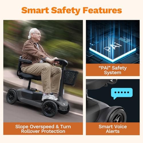 Glashow S1 Mobility Scooter for Adults, 4-Wheel Electric Mobility Scooter – 25-Mile Range, 6 mph, Smart Safety Features, Spacious Legroom, Swivel Seat, Headlight & Basket, Charger Included – Dark Gray 5