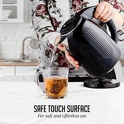 OVENTE 1.7L Double Wall Electric Tea Kettle, 1100W Water Boiler and Heater with Cool-Touch Exterior, Stainless Steel Insulated Interior, Auto Shut-Off, Boil-Dry Protection & Locking Lid, Black KD64B 5
