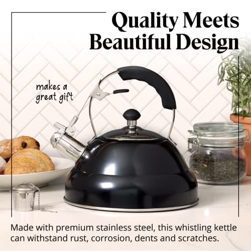 Willow & Everett Whistling Tea Kettle for Stove Top - 3.17 Quart Tea Pots for Stove Top w/Stainless Steel, Mirror Finish & Strainer 4