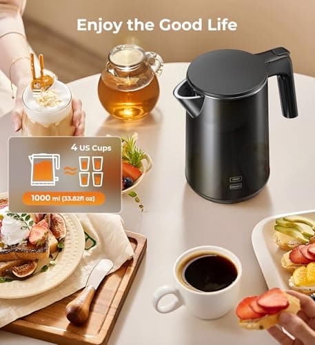 Electric Kettle, 1.0L 1200W Fast Heat with Auto Shut-Off, Boil-Dry Proof, 7 Temperature Control Teapot, Double Wall Stainless Steel Water Boiler Heater, 4H Keep Warm, Cool Touch Coffee Tea Pot, Black 7