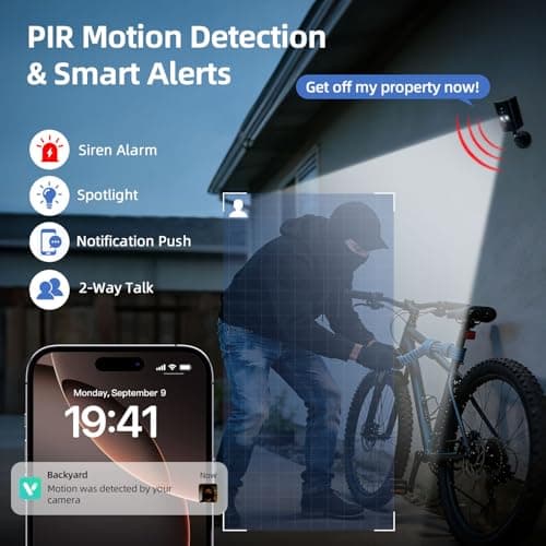 Geekee Security Cameras Wireless Outdoor 355° Pan Rotating 2K Color Night Vision Cameras for Home Security WiFi Battery Outdoor Camera Motion Detection 2-Way Talk IP65 Siren SD/Cloud Storage Black 5