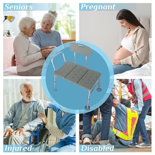 Winado Tub Transfer Bench for Bathtub with Backrest & Armrest, Supports up to 330 lbs Aluminium Alloy Bath Chair, Gray 7