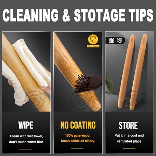 WALFOS French Rolling Pin for Baking, Tapered Design Natural Beech Wood Rolling Pins, Essential Kitchen Dough Roller for Fondant, Pizza, Pie, Cookie and Pastry 5