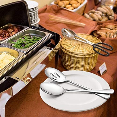 Serving Spoon Sets, Includes 2 Serving Spoons and 2 Slotted Serving Spoons, 8 3/4" Stainless Steel Buffet Banquet Spoons 5