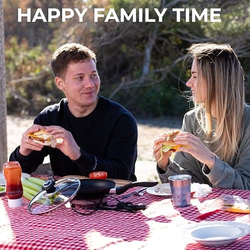 ZONETECH 12V Frying Pan with Glass Lid Portable Non-Stick 7.5-inch Stay-Cool Handles, Rapid Heat Up, Perfect For Camping, Picnic and more 9