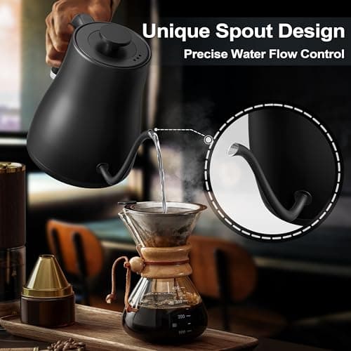 Stariver Gooseneck Electric Kettle with 5 Temperature Control Presets, Pour Over Coffee Kettle ±2℉ Temp Control, 1.2L Gooseneck Kettle, for Tea& Coffee, Stainless Steel Interior, 1000W, Black 6