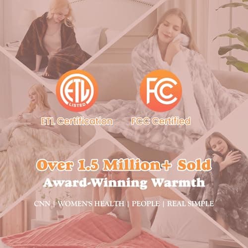 SNUGSUN Heated Throw Blanket Faux Fur & Sherpa, Safe Electric Blanket ETL & FCC Certified, Soft Warm 6 Heating Levels & 4 Hours Auto-Off, Machine Washable, 50"x60" Light Grey & White Pattern 5