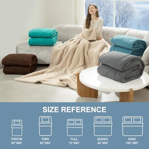 LUZARTA King Size Electric Blanket Single Control - 100"X90" Soft Double Sided Sherpa Heated Blanket with 6 Heating Levels & 10 hrs Timer Settings, Washable & Overheat Protection, Blue 9