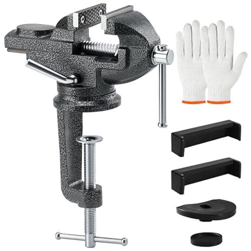 Table Vise 2.5 inch, 360° Rotating Clamp-On Work Vice with Multifunctional Jaw for Woodworking, Drilling, Sawing & Metal Working