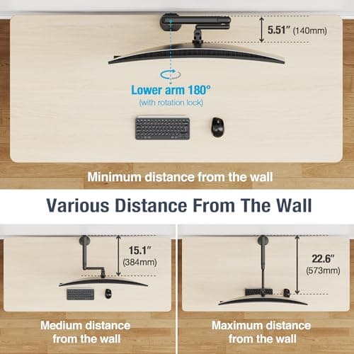 AVLT Single 17"-40" Ultrawide 3-Segment Easel Monitor Arm for Screens Up to 24.3 lbs, Aluminum Designer Stand, Adjustable Pneumatic Height, Full Motion Swivel Tilt Rotation, USB-C USB-A Ports, Black 7