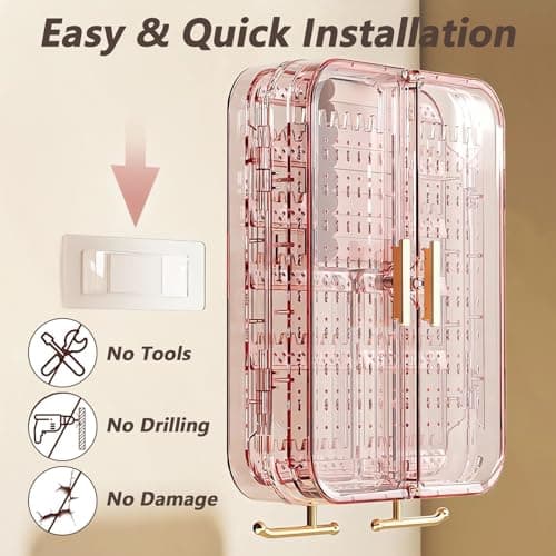 YFUIF Jewelry Boxes & Organizers Display Cabinet, Bedroom Wall Storage Decor Aesthetic, Acrylic Hanging Mounted Holder Earring Ring Necklace Preppy Teen Girl Birthday Gifts 11x8in (Ash Gold) 4