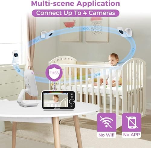 VTimes 5" LCD Screen Video Baby Monitor with Camera and Audio No WiFi, Two Way Audio, Night Vision,1000ft Range, 2X Zoom Temperature Display, Alarm, Lullaby for Baby Elderly Pet 7