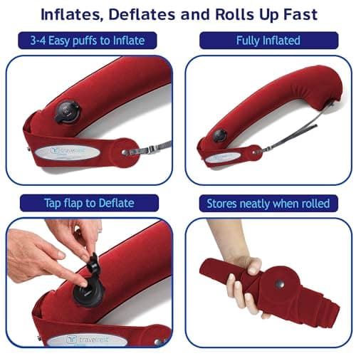 TRAVELREST Ultimate Travel Pillow & Body Pillow - Headrest, Auto, Bus, Train, Office Napping, Camping, Wheelchairs, Comfort and Support, Rolls Up, Straps to Airplane Seat & Car - Red 6