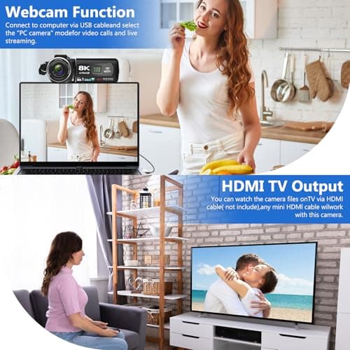 VETEK Video Camera 8k Camcorder 48MP UHD WiFi IR Night Vision Vlogging Camera for YouTube, 18X Digital Zoom 3.0“ LCD Screen Digital Camera with Microphone, 32G SD Card, Remote Control and 2 Batteries 6