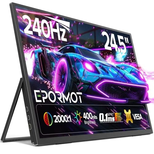 Portable Monitor 24.5” 240Hz, Gaming Monitor with FreeSync, HDR, 0.1ms, 180° Adjustable stand & VESA, USB-C & HDMI, 2000:1 Contrast, 400Nits IPS Large Travel Second Screen for Laptop, Game Console