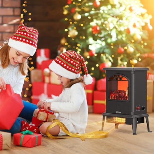 ROVSUN 22.4" H Electric Fireplace Stove, 1000W/1500W Freestanding Electric Heater with Realistic Flame Effect, Adjustable Temperature, Overheat Protection for Bedroom Living Room, ETL 7