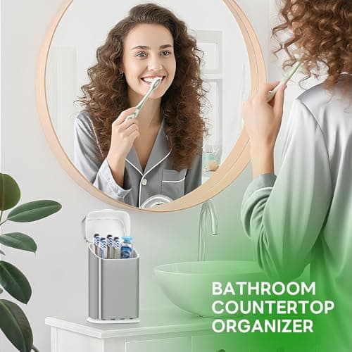 GFWARE Toothbrush Holders with Cover - 5 Slots Tooth Brush Holder for Bathroom, Detachable Bathroom Counter Organizer with Drainage Kids Toothbrush and Toothpaste Holde, Silver 4