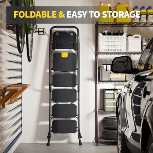 KINGRACK 5 Step Ladder, Sturdy Steel Step Stool with Anti-Slip Wide Pedals, Handrail, Safe-Lock Design, 800lbs Folding Portable Ladder for Multi-Purpose, Home, Kitchen 7