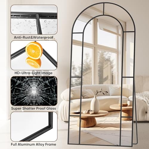 Antok 71" x 32" Full Length Mirror, Floor Mirror Arched Window Decorative Mirror, Metal Framed Decor Farmhouse Floor Mirrors Art Pane Mirrors Wall Decor for Bedroom, Living Room, Entryway Black 5