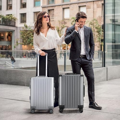 YYW All aluminum-magnesium Carry-On Luggage 20 Inch,Airline Approved Lightweight Suitcase with TSA Lock and Silent Wheels,Suitable for business travel (Silver, 20in) 8