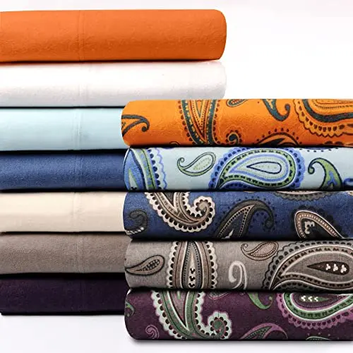 Superior Premium Cotton Flannel Pillowcases, All Season 100% Brushed Cotton Flannel Bedding, Pillowcase Set of 2 , King, Paisley Light Blue 6