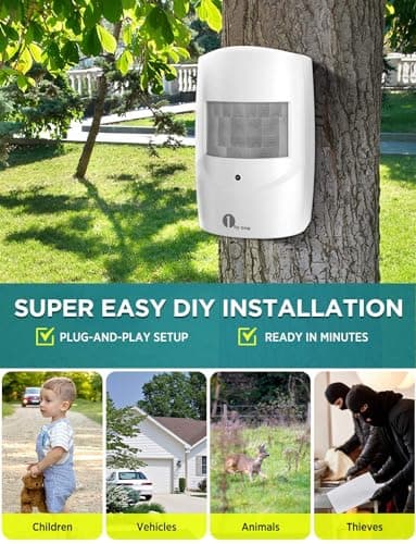 Driveway Alarm Wireless Outside, 1 BY ONE Motion Sensor Alarm 1000ft/300m Range Extra Loud Chimes Security Alarm System with 1 Receiver 2 Weatherproof Infrared Sensors Protect Indoor/Outdoor Property 5