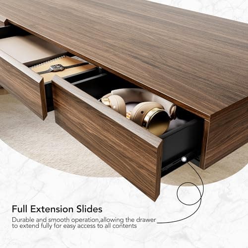 HUANUO Electric Standing Desk with 3 Drawers, 48 Inches Height Adjustable Desk, Whole-Piece Board Sit Stand Up Desk with 4 Memory Height Settings, Black Walnut 5