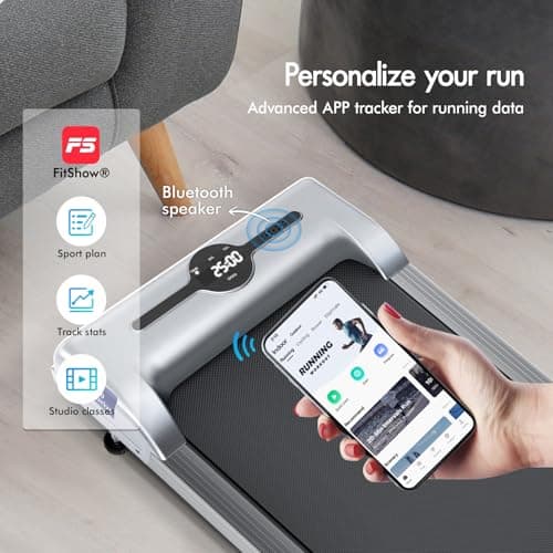 BLACK LORD Walking Pad with Handle Bar, 2.7 HP Quiet Foldable Under Desk Treadmill with Bluetooth Speaker, Portable Running Treadmills for Home, LED Display, App/Remote Control, 330lbs Capacity,Silver 5