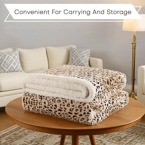 Electric Heated Blanket Full Size 72"x84" - Microplush & Sherpa Fabric Dual-Sided, 9 Heat Settings & 10 Hours Auto Off, Cozy Warming Throw for Office or Bed, Machine Washable, Beige Leopard Print 6