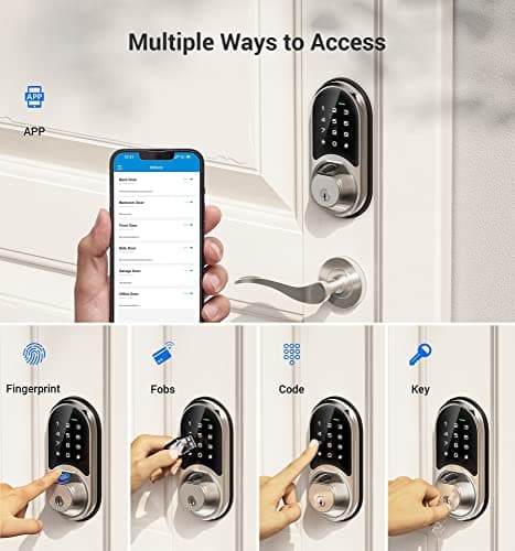 Veise RZ07 Fingerprint Smart Lock, 7-in-1 Smart Locks for Front Door, Keyless Entry Door Lock with App Control, Biometric Electronic Touchscreen Keypad Deadbolt, Satin Nickel 2