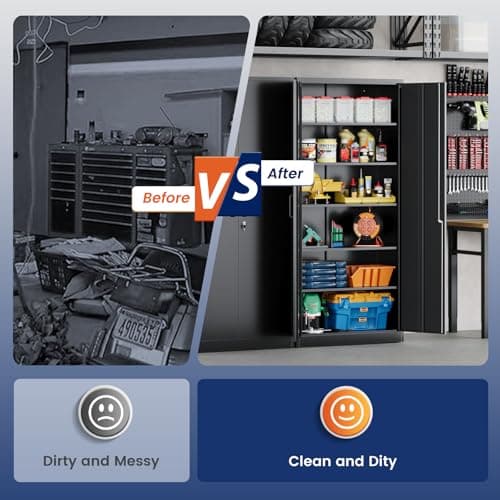 Yizosh Metal Garage Storage Cabinet with 2 Doors and 5 Adjustable Shelves - 71" Steel Lockable File Cabinet,Locking Tool Cabinets for Office,Home,Garage,Gym,School (Black) 9