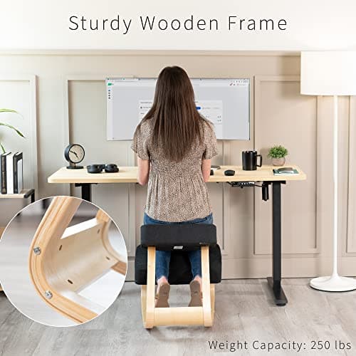 VIVO Wooden Rocking Kneeling Chair, Ergonomic Home Office Stool Posture Seat, Thick Black Cushions, Light Wood Frame, CHAIR-K04R 7