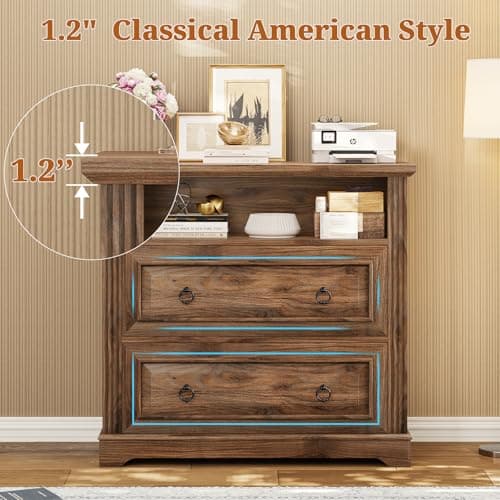 Itaar 2 Drawer File Cabinet, Farmhouse Filing Cabinet for Home Office Fits Letter, Legal, A4 Size, Wood Lateral File Cabinet with Printer Stand, Storage Shelf, Brown 6