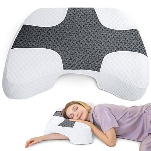 SAHEYER Side Sleeper Pillow with Arm Hole, Memory Foam Multi-Angle Armholes Pillow for Many Sleeping Positions, Ergonomic Support Pillow for Neck - Light Grey