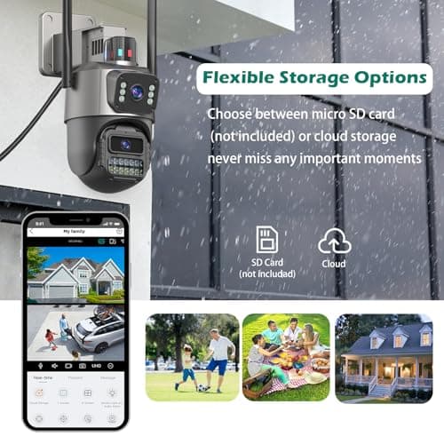 GUOANVISION 6MP Security Camera Outdoor, Dual Lens Outside Cameras for Home Security with Cord, IP66 Waterproof, AI Tracking, Light Alarm, Color Night, 2-Way Talk, 24/7 Record,SD/Cloud 6