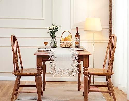 Raedan Natural Linen Table Runner 72 inches Neutral Earth Tones Beige Lace Coffee Table Runners Dresser Scarf for Easter Spring Summer Kitchen Wedding Party, Machine Washable (Natural, 16”x72”) 7
