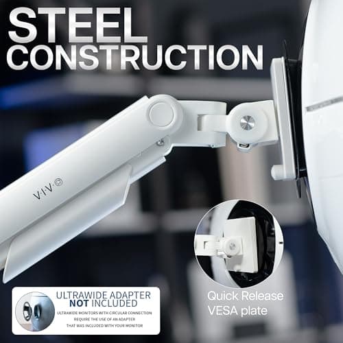 VIVO Heavy Duty Aluminum Ultrawide Monitor Tension Arm for up to 49 inch Screens, Holds 44 lbs, Premium Desk Mount Stand Designed for Samsung Odyssey G9 and More, White, STAND-V101VW 6