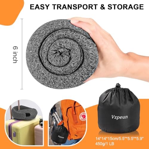 Vzpeun Travel Pillow - Hooded Neck Pillow Airplane, Memory Foam Pillow for Plane, Office, Cars Sleeping, Long Flight Must Haves, Road Trip Essentials Accessories for Adults, Grey 6